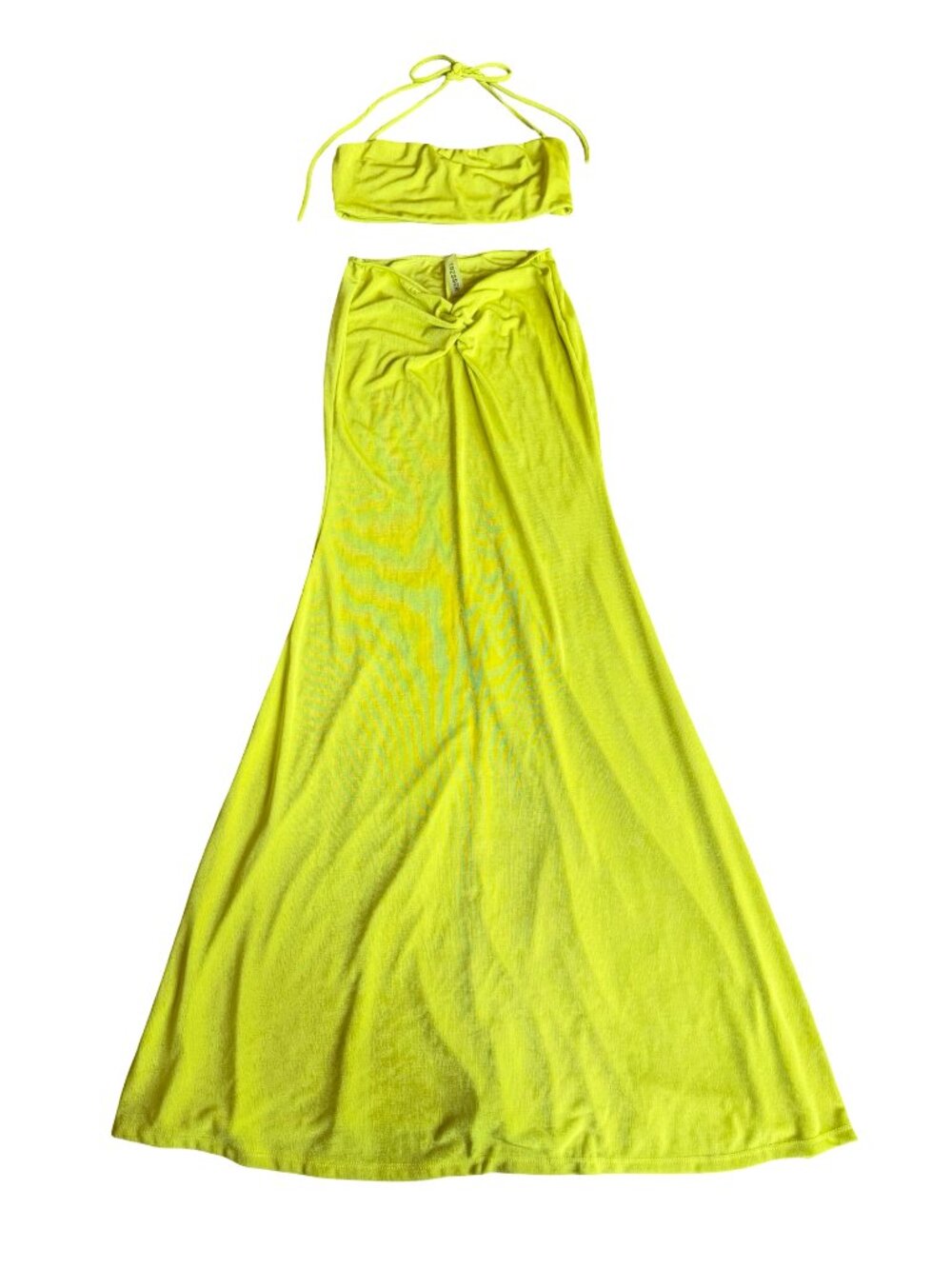 Tresser Chartreuse Twist Front Bandeau Maxi Skirt Set Small Women's